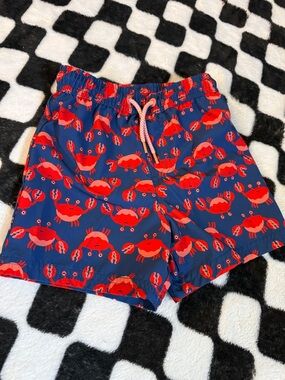 Navy Swim Shorts with Red Crab Print